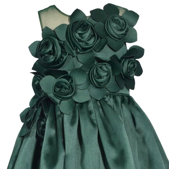 Bonnie Jean Girls Size 2T-6X Green Cascade Rosette Christmas Dress - Picture 2 of 5